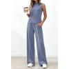 image:imageBTFBM Two Piece Sets for Women Summer Outfits 2026 Lounge Sets Mock Neck Tops Wide Leg Pants Travel Fashion ClothingGrey Blue