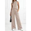 image:imageBTFBM Two Piece Sets for Women Summer Outfits 2026 Lounge Sets Mock Neck Tops Wide Leg Pants Travel Fashion ClothingKhaki