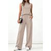 image:imageBTFBM Two Piece Sets for Women Summer Outfits 2026 Lounge Sets Mock Neck Tops Wide Leg Pants Travel Fashion ClothingKhaki