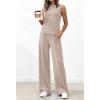 image:imageBTFBM Two Piece Sets for Women Summer Outfits 2026 Lounge Sets Mock Neck Tops Wide Leg Pants Travel Fashion ClothingKhaki