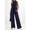 image:imageBTFBM Two Piece Sets for Women Summer Outfits 2026 Lounge Sets Mock Neck Tops Wide Leg Pants Travel Fashion ClothingNavy Blue