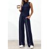 image:imageBTFBM Two Piece Sets for Women Summer Outfits 2026 Lounge Sets Mock Neck Tops Wide Leg Pants Travel Fashion ClothingNavy Blue