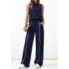 image:imageBTFBM Two Piece Sets for Women Summer Outfits 2026 Lounge Sets Mock Neck Tops Wide Leg Pants Travel Fashion ClothingNavy Blue