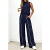 image:imageBTFBM Two Piece Sets for Women Summer Outfits 2026 Lounge Sets Mock Neck Tops Wide Leg Pants Travel Fashion ClothingNavy Blue