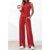 image:imageBTFBM Two Piece Sets for Women Summer Outfits 2026 Lounge Sets Mock Neck Tops Wide Leg Pants Travel Fashion ClothingRed