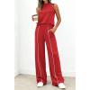 image:imageBTFBM Two Piece Sets for Women Summer Outfits 2026 Lounge Sets Mock Neck Tops Wide Leg Pants Travel Fashion ClothingRed