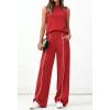 image:imageBTFBM Two Piece Sets for Women Summer Outfits 2026 Lounge Sets Mock Neck Tops Wide Leg Pants Travel Fashion ClothingRed