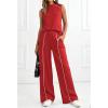 image:imageBTFBM Two Piece Sets for Women Summer Outfits 2026 Lounge Sets Mock Neck Tops Wide Leg Pants Travel Fashion ClothingRed