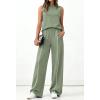 image:imageBTFBM Two Piece Sets for Women Summer Outfits 2026 Lounge Sets Mock Neck Tops Wide Leg Pants Travel Fashion ClothingSage Green