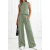 image:imageBTFBM Two Piece Sets for Women Summer Outfits 2026 Lounge Sets Mock Neck Tops Wide Leg Pants Travel Fashion ClothingSage Green