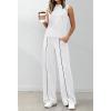image:imageBTFBM Two Piece Sets for Women Summer Outfits 2026 Lounge Sets Mock Neck Tops Wide Leg Pants Travel Fashion ClothingWhite