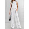 image:imageBTFBM Two Piece Sets for Women Summer Outfits 2026 Lounge Sets Mock Neck Tops Wide Leg Pants Travel Fashion ClothingWhite
