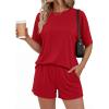 image:imageBTFBM 2 Piece Lounge Sets For Women 2026 Summer Airport Travel Vacation Outfits Loose Matching Clothing Spring Short SetRed