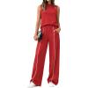 image:imageBTFBM Two Piece Sets for Women Summer Outfits 2026 Lounge Sets Mock Neck Tops Wide Leg Pants Travel Fashion ClothingRed