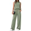 image:imageBTFBM Two Piece Sets for Women Summer Outfits 2026 Lounge Sets Mock Neck Tops Wide Leg Pants Travel Fashion ClothingSage Green