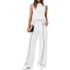 image:imageBTFBM Two Piece Sets for Women Summer Outfits 2026 Lounge Sets Mock Neck Tops Wide Leg Pants Travel Fashion ClothingWhite