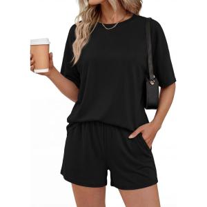 image:imageBTFBM 2 Piece Lounge Sets For Women 2026 Summer Airport Travel Vacation Outfits Loose Matching Clothing Spring Short SetBlack