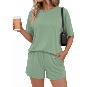 image:imageBTFBM 2 Piece Lounge Sets For Women 2026 Summer Airport Travel Vacation Outfits Loose Matching Clothing Spring Short SetGrey Green