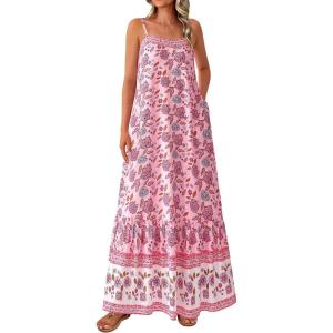 image:imageBTFBM Casual Women Summer Maxi Dresses 2026 Loose Sleeveless Sundress Spaghetti Strap Boho Long Dress VacationPink