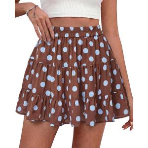 image:imageBTFBM Summer Skirts for Women 2026 Floral High Waist Shorts Underneath Boho Tiered Flowy Tennis Skorts Casual Mini SkirtDot Brown Blue