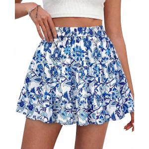 image:imageBTFBM Summer Skirts for Women 2026 Floral High Waist Shorts Underneath Boho Tiered Flowy Tennis Skorts Casual Mini SkirtFloral White Blue