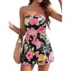 image:imageBTFBM Rompers For Women 2026 Summer Strapless Printed Tube Boho Wide Leg Beach Short Jumpsuit Spring Date Night RomperFloral Black Pink