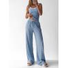 image:imageBTFBM Lounge Sets For Women 2026 Striped 2 Piece Sets Spaghetti Strap Summer Tops Wide Leg Pants Beach Vacation OutfitsStriped Blue White