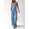 image:imageBTFBM Lounge Sets For Women 2026 Striped 2 Piece Sets Spaghetti Strap Summer Tops Wide Leg Pants Beach Vacation OutfitsStriped Blue White