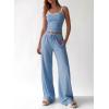 image:imageBTFBM Lounge Sets For Women 2026 Striped 2 Piece Sets Spaghetti Strap Summer Tops Wide Leg Pants Beach Vacation OutfitsStriped Blue White