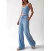 image:imageBTFBM Lounge Sets For Women 2026 Striped 2 Piece Sets Spaghetti Strap Summer Tops Wide Leg Pants Beach Vacation OutfitsStriped Blue White