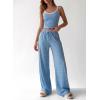 image:imageBTFBM Lounge Sets For Women 2026 Striped 2 Piece Sets Spaghetti Strap Summer Tops Wide Leg Pants Beach Vacation OutfitsStriped Blue White