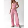 image:imageBTFBM Lounge Sets For Women 2026 Striped 2 Piece Sets Spaghetti Strap Summer Tops Wide Leg Pants Beach Vacation OutfitsStriped Pink White