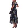 image:imageBTFBM Summer Dresses for Women 2026 Mesh Short Sleeve Floral Print Ruffle Long Boho Wedding Guest Dress CocktailFloral Black Blue