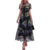 image:imageBTFBM Summer Dresses for Women 2026 Mesh Short Sleeve Floral Print Ruffle Long Boho Wedding Guest Dress CocktailFloral Black Blue