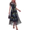 image:imageBTFBM Summer Dresses for Women 2026 Mesh Short Sleeve Floral Print Ruffle Long Boho Wedding Guest Dress CocktailFloral Black Blue