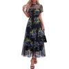 image:imageBTFBM Summer Dresses for Women 2026 Mesh Short Sleeve Floral Print Ruffle Long Boho Wedding Guest Dress CocktailFloral Black Blue