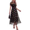 image:imageBTFBM Summer Dresses for Women 2026 Mesh Short Sleeve Floral Print Ruffle Long Boho Wedding Guest Dress CocktailFloral Black Orange