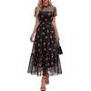 image:imageBTFBM Summer Dresses for Women 2026 Mesh Short Sleeve Floral Print Ruffle Long Boho Wedding Guest Dress CocktailFloral Black Orange