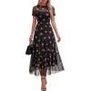 image:imageBTFBM Summer Dresses for Women 2026 Mesh Short Sleeve Floral Print Ruffle Long Boho Wedding Guest Dress CocktailFloral Black Orange