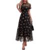 image:imageBTFBM Summer Dresses for Women 2026 Mesh Short Sleeve Floral Print Ruffle Long Boho Wedding Guest Dress CocktailFloral Black Orange
