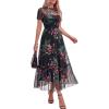 image:imageBTFBM Summer Dresses for Women 2026 Mesh Short Sleeve Floral Print Ruffle Long Boho Wedding Guest Dress CocktailFloral Black Pink