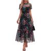 image:imageBTFBM Summer Dresses for Women 2026 Mesh Short Sleeve Floral Print Ruffle Long Boho Wedding Guest Dress CocktailFloral Black Pink
