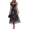 image:imageBTFBM Summer Dresses for Women 2026 Mesh Short Sleeve Floral Print Ruffle Long Boho Wedding Guest Dress CocktailFloral Black Pink