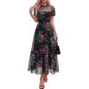 image:imageBTFBM Summer Dresses for Women 2026 Mesh Short Sleeve Floral Print Ruffle Long Boho Wedding Guest Dress CocktailFloral Black Pink
