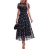 image:imageBTFBM Summer Dresses for Women 2026 Mesh Short Sleeve Floral Print Ruffle Long Boho Wedding Guest Dress CocktailFloral Black Royal Blue