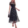 image:imageBTFBM Summer Dresses for Women 2026 Mesh Short Sleeve Floral Print Ruffle Long Boho Wedding Guest Dress CocktailFloral Black Royal Blue