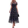 image:imageBTFBM Summer Dresses for Women 2026 Mesh Short Sleeve Floral Print Ruffle Long Boho Wedding Guest Dress CocktailFloral Black Royal Blue