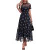 image:imageBTFBM Summer Dresses for Women 2026 Mesh Short Sleeve Floral Print Ruffle Long Boho Wedding Guest Dress CocktailFloral Black Royal Blue
