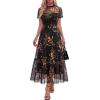 image:imageBTFBM Summer Dresses for Women 2026 Mesh Short Sleeve Floral Print Ruffle Long Boho Wedding Guest Dress CocktailFloral Black Yellow