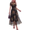 image:imageBTFBM Summer Dresses for Women 2026 Mesh Short Sleeve Floral Print Ruffle Long Boho Wedding Guest Dress CocktailFloral Black Yellow